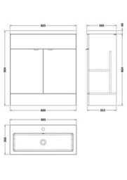 Hudson Reed Fusion Floor Standing Vanity Unit & Basin, Stylish Vanity Unit With Basin, Bleached Oak, 800mm - thumbnail 3