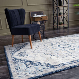 The Rugs Montana Navy Cream Oriental Area Rug And Runner Soft Durable Pet Friendly Easy To Clean Living Room Bedroom 4000 - thumbnail 7