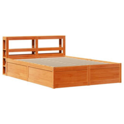 Berkfield Bed Frame With Headboard Wax Brown 135X190 Cm Double Solid Wood Pine - thumbnail 2
