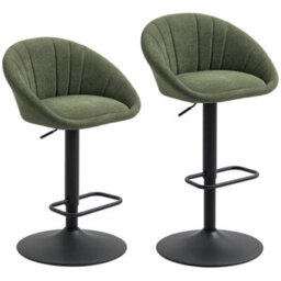 Wyld Haus Dark Green Linen Effect Tub Bar Stools Set Of 2 With Adjustable Height And Swivel - thumbnail 1