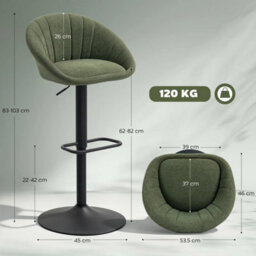 Wyld Haus Dark Green Linen Effect Tub Bar Stools Set Of 2 With Adjustable Height And Swivel - thumbnail 4
