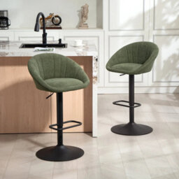 Wyld Haus Dark Green Linen Effect Tub Bar Stools Set Of 2 With Adjustable Height And Swivel - thumbnail 3