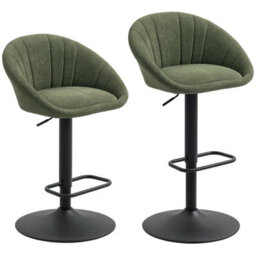 Wyld Haus Dark Green Linen Effect Tub Bar Stools Set Of 2 With Adjustable Height And Swivel - thumbnail 2