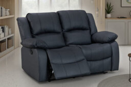 Black Faux Leather 2 Seater Recliner Sofa Varesa - thumbnail 2