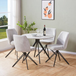 Core Products Aspen Grey Oak Round Table & 4 Swivel Dining Chairs, Light Grey Cord Fabric Dining Set