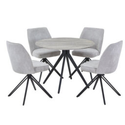 Core Products Aspen Grey Oak Round Table & 4 Swivel Dining Chairs, Light Grey Cord Fabric Dining Set - thumbnail 2