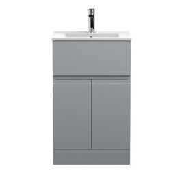 Hudson Reed Urban Satin Grey Floor Standing 2 Door 1 Drawer Vanity Unit And Ceramic Basin With Silent Close, 828 X 505 X 395 - thumbnail 4