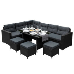 MonsterShop Black Rattan Corner Furniture Set Premium 9 Seater - thumbnail 1