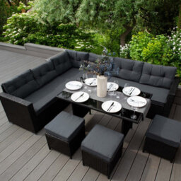MonsterShop Black Rattan Corner Furniture Set Premium 9 Seater - thumbnail 3