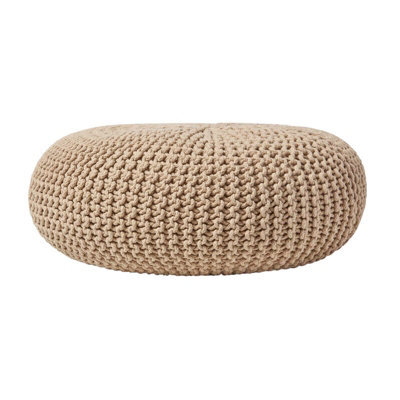 Homescapes Linen Large Round Cotton Knitted Pouffe Footstool - image 1