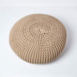 Homescapes Linen Large Round Cotton Knitted Pouffe Footstool - thumbnail 3