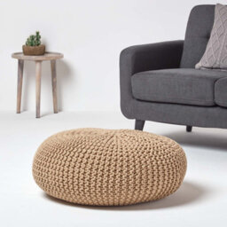 Homescapes Linen Large Round Cotton Knitted Pouffe Footstool - thumbnail 2