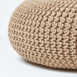 Homescapes Linen Large Round Cotton Knitted Pouffe Footstool - thumbnail 4