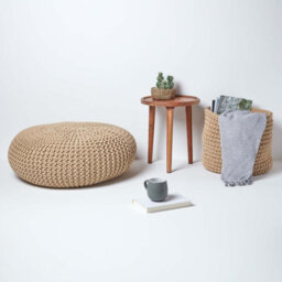 Homescapes Linen Large Round Cotton Knitted Pouffe Footstool - thumbnail 6