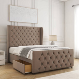 Bsspoke Anna Divan Bed Set Mink Plush Velvet With 54Inch Headboard & Footboard 2 Drawers Footend No Mattress In 4Ft 4Ft6 5Ft 6Ft - thumbnail 1