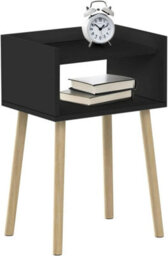 Modern Black Wooden Nightstand Tall Bedside Table With Pinewood Legs And Open Shelf Slim Side Table H60 X L40 X W30Cm - thumbnail 1