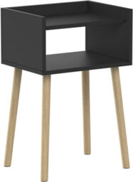 Modern Black Wooden Nightstand Tall Bedside Table With Pinewood Legs And Open Shelf Slim Side Table H60 X L40 X W30Cm - thumbnail 6