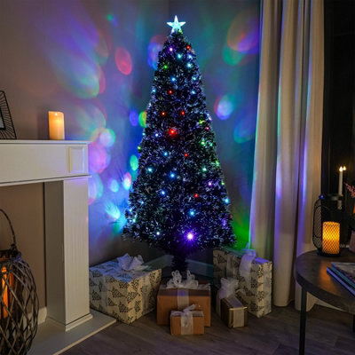 4Ft (120Cm) Black Fibre Optic Christmas Tree With Multicoloured Led Lights