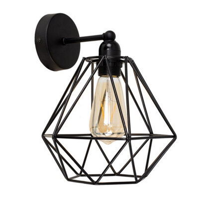 Valuelights Cambourne Industrial Satin Black Pipework Single Wall Light With Basket Cage Black Metal Shade - image 1