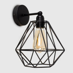 Valuelights Cambourne Industrial Satin Black Pipework Single Wall Light With Basket Cage Black Metal Shade - thumbnail 3