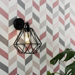 Valuelights Cambourne Industrial Satin Black Pipework Single Wall Light With Basket Cage Black Metal Shade - thumbnail 4