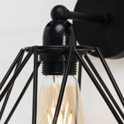 Valuelights Cambourne Industrial Satin Black Pipework Single Wall Light With Basket Cage Black Metal Shade - thumbnail 5
