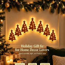 Amorly 7Pcs Light Up Wooden Wall Decor, Christmas Tree Diy Peel & Stick Christmas Lights, Warm Backlit Ornaments For Home Decoration - thumbnail 4