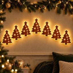 Amorly 7Pcs Light Up Wooden Wall Decor, Christmas Tree Diy Peel & Stick Christmas Lights, Warm Backlit Ornaments For Home Decoration - thumbnail 5