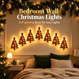 Amorly 7Pcs Light Up Wooden Wall Decor, Christmas Tree Diy Peel & Stick Christmas Lights, Warm Backlit Ornaments For Home Decoration - thumbnail 6