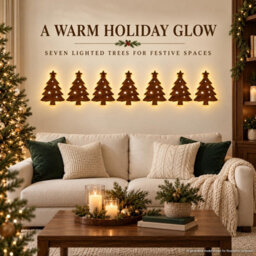 Amorly 7Pcs Light Up Wooden Wall Decor, Christmas Tree Diy Peel & Stick Christmas Lights, Warm Backlit Ornaments For Home Decoration - thumbnail 7