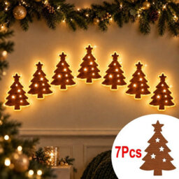 Amorly 7Pcs Light Up Wooden Wall Decor, Christmas Tree Diy Peel & Stick Christmas Lights, Warm Backlit Ornaments For Home Decoration - thumbnail 2
