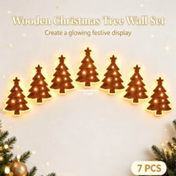 Amorly 7Pcs Light Up Wooden Wall Decor, Christmas Tree Diy Peel & Stick Christmas Lights, Warm Backlit Ornaments For Home Decoration - thumbnail 3