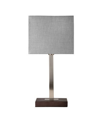 Lighting Supermarket Medici Modern Rectangular Silver & Dark Wood Table Lamp - Grey Hessian Shade - image 1