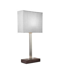 Lighting Supermarket Medici Modern Rectangular Silver & Dark Wood Table Lamp - Grey Hessian Shade - thumbnail 7