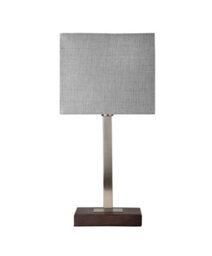 Lighting Supermarket Medici Modern Rectangular Silver & Dark Wood Table Lamp - Grey Hessian Shade - thumbnail 1