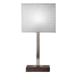 Lighting Supermarket Medici Modern Rectangular Silver & Dark Wood Table Lamp - Grey Hessian Shade - thumbnail 2