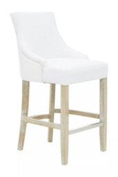 Orsina White Bar Stool With High Back, Velvet Seat Breakfast Bar Chair, Kitchen Stool With Footrest, Chair For Bar