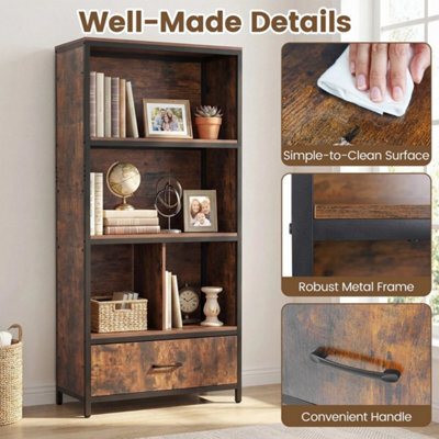 Industrial Freestanding Bookcase With 4 Storage Compartments - image 1