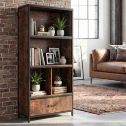 Industrial Freestanding Bookcase With 4 Storage Compartments - thumbnail 4