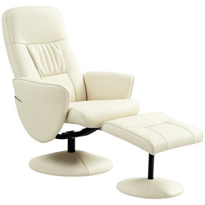 Cream White Swivel Recliner With Ottoman Pu Leather Reclining Chair And Footrest - image 1