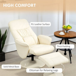 Cream White Swivel Recliner With Ottoman Pu Leather Reclining Chair And Footrest - thumbnail 5