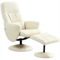 Cream White Swivel Recliner With Ottoman Pu Leather Reclining Chair And Footrest - thumbnail 1