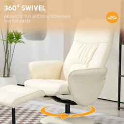 Cream White Swivel Recliner With Ottoman Pu Leather Reclining Chair And Footrest - thumbnail 4