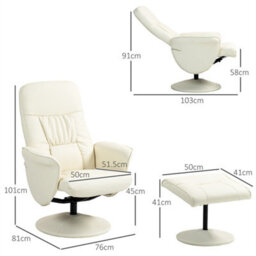 Cream White Swivel Recliner With Ottoman Pu Leather Reclining Chair And Footrest - thumbnail 2