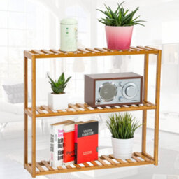 Tectake Bamboo Wood Bookcase Storage Shelf Rack Stand Display Shelving Unit 3 Tier  - Brown - thumbnail 3