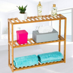 Tectake Bamboo Wood Bookcase Storage Shelf Rack Stand Display Shelving Unit 3 Tier  - Brown - thumbnail 2