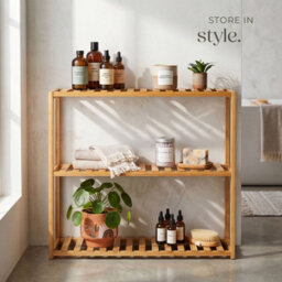 Tectake Bamboo Wood Bookcase Storage Shelf Rack Stand Display Shelving Unit 3 Tier  - Brown - thumbnail 7