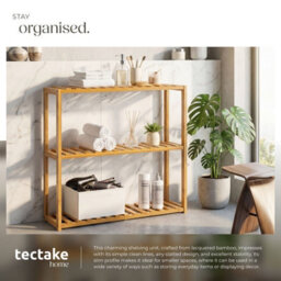 Tectake Bamboo Wood Bookcase Storage Shelf Rack Stand Display Shelving Unit 3 Tier  - Brown - thumbnail 4