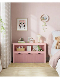 Songmics Vasagle Toy Storage For Kids, Kids Storage Unit, Storage Cabinet With Wheels,kids Bookcase, 3 Drawers,,children's Room, Playroom - thumbnail 1