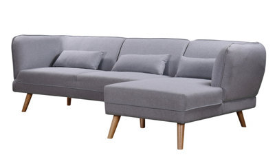 Mattress Guru Cove 3 Seater Corner Sofa In Grey Fabric With Wooden Legs, Right Hand Chaise, Premium Quality - image 1